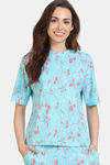 Zivame Venus Dreams Knit Poly Loungewear Top - Aruba Blue — thumbnail 2